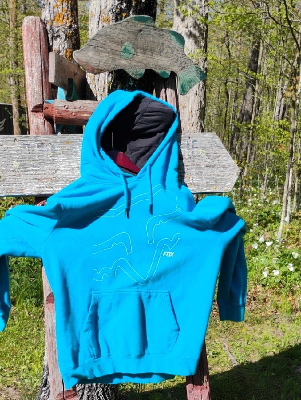 🦊 Vtg FOX HERITAGE FORGED DISTRESSED Hoodie XL Unisex TURQUOISE Sweatshirt